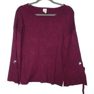 Faded glory Burgundy sweater top M (8-10) knit Pullover Bell sleeve relaxed fit